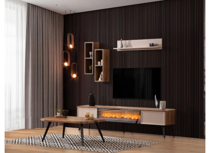 Stylvoll Wunnzëmmer Wunnwand Designer Holz Couchtisch 2x Regaler