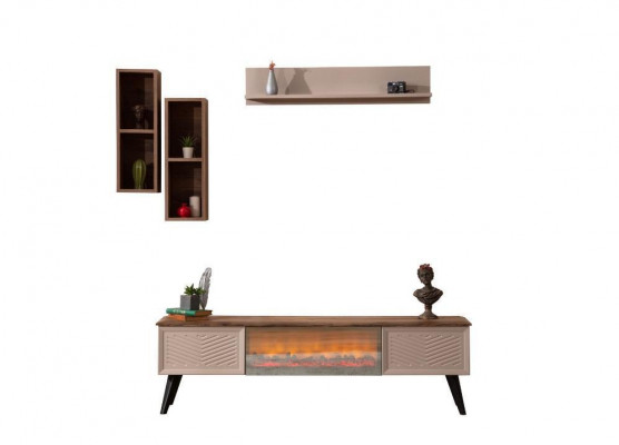 Stylvoll Wunnzëmmer Wunnwand Designer Holz Couchtisch 2x Regaler