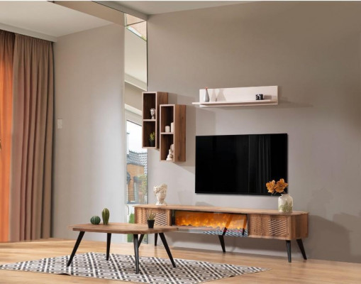 Styls Möbel fir d'Wunnzëmmer Modern RTV-Niddregschaf Holz Couchdësch Regal