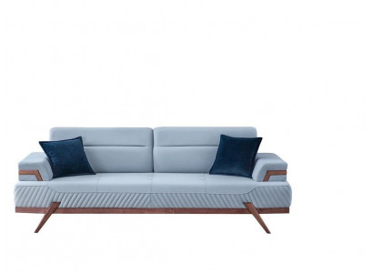Modern Designer dräisëtzegt blo Stoffsofa, Ledercouchen nei