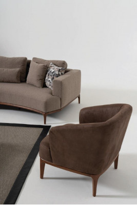 Braune Luxus-Wunnzëmmerfauteuil Designer Eensëtzeger Gepolsterte Lehnfauteuil
