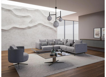 Nei Luxus Garnitur Textilstoff Canapé L-Form Miwwelen Wunnzëmmer Couchtisch