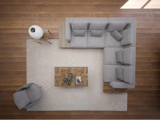Nei Luxus Garnitur Textilstoff Canapé L-Form Miwwelen Wunnzëmmer Couchtisch