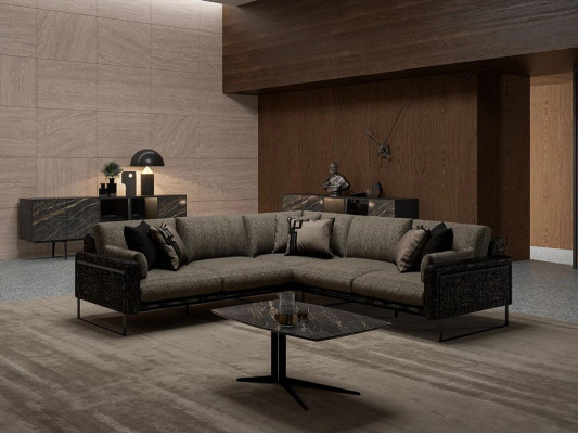 Garnitur Ecksofa L-Form Braun Textil Wunnzëmmer Luxus Couchtisch Neien Ariichtung