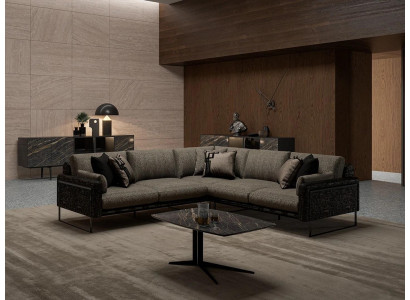 Garnitur Ecksofa L-Form Braun Textil Wunnzëmmer Luxus Couchtisch Neien Ariichtung
