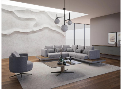 Wunnzëmmer Garnitur 3 Deeler Textil Sofa Couch L-Form Nei Dësch Luxus Miwwelen