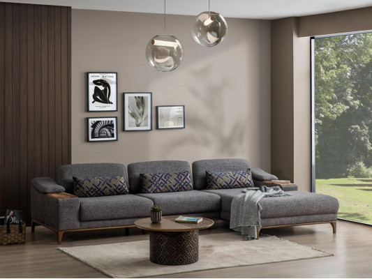 Wunnzëmmer Luxus Grau Eckcouch L Form Polsterméibel Textil Garnitur Modern Design