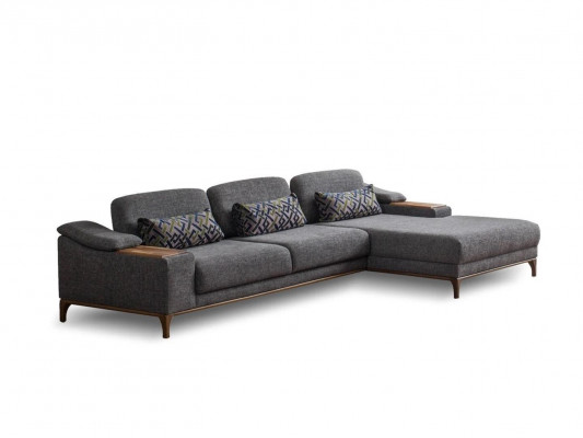 Wunnzëmmer Luxus Grau Eckcouch L Form Polsterméibel Textil Garnitur Modern Design