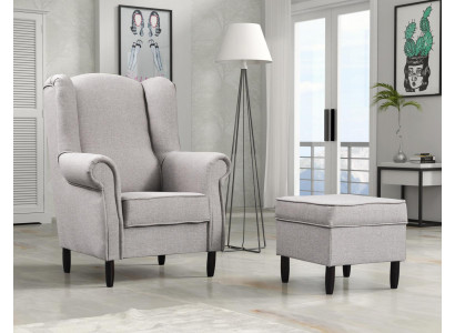 Fauteuil Hocker Beistell Design Ouerfauteuil Set Garnitur Polster Relax Televisioun 2tlg