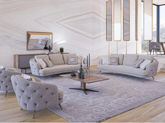 Chesterfield Miwwelen Sofastell Wunnzëmmer Set 5 Deeler Polstersofas Designer Fotell