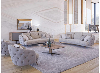 Chesterfield Miwwelen Sofastell Wunnzëmmer Set 5 Deeler Polstersofas Designer Fotell