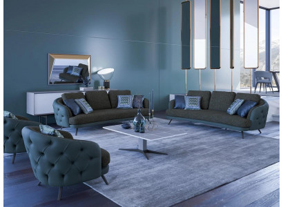 Wunnzëmmer Braun Sofagarnitur 2x Dräisëtzer Sofa 2x Sëtz Luxus Dësch.