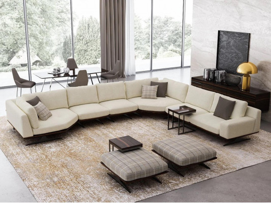 Wunnzëmmer Set 5 Deeler Ecksofa L Form 2x Hocker Garnitur Design 2x Béistelltësch