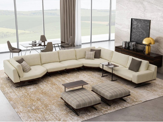 Luxus Komplett Ecksofa L Form Sofas Luxus 2x Bäistelltësch 2x Hocker Garnitur Nei