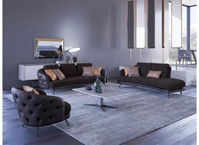 Wunnenzëmmer Modern Komplett Chesterfield 2x Sofa Dräi-Sëtzer Relax Nei Fauteuil