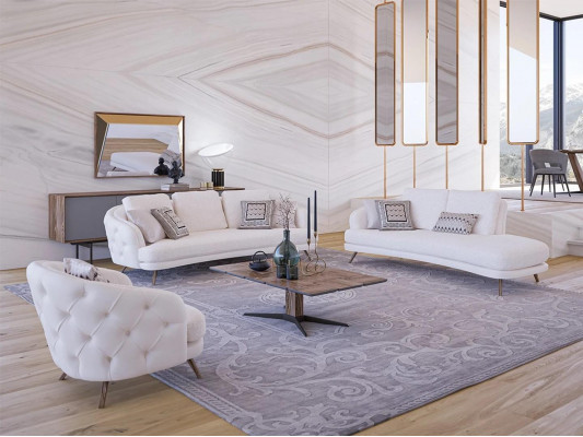 Wäiss Polstermébel Wunnzëmmer Set 4tlg Modern 2x Dräisëtzer Sofa Design Sesselen