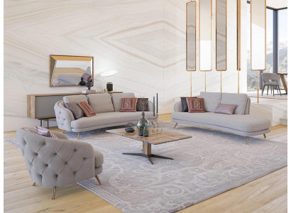 Këssen Wunnzëmmer 4-deeleg Garnitur Chesterfield Dräisëtzer Sofas Luxus Fauteuil