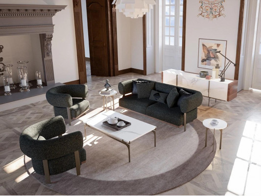 Sofa-Garnitur Schwaarz Gepolstert Miwwelen Sofa Zweisëtzer 2x Fauteuil Luxus Wunnzëmmer