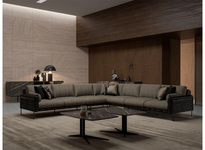 Wunnzëmmer Ecksofa Design Miwwelen Textil Polster Sofas L-Form Neit Dësch