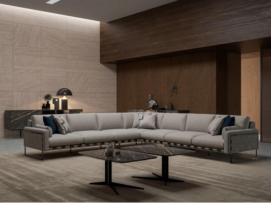 Wunnzëmmer Komplett 3 Deeler Ecksofa Luxus Sofa L Form Nei 2x Salontisch