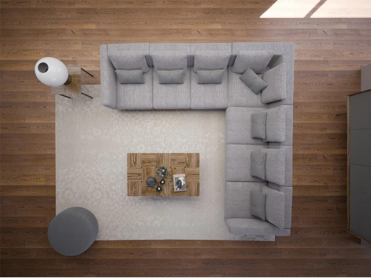 Nei Komplett Miwwelen Ecksofa L-Form Textil Ariichtung Wunnzëmmer Holz Couchtisch