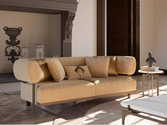 Design Beige Sofa Zweisitzer Canapé Luxus Miwwelen Textil Ariichtung Polstermöbel
