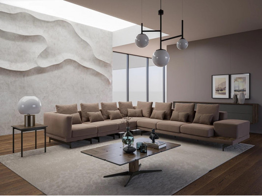 Luxus Designer Komplett Sofa Canapé L-Form Ariichtung Holzcouchtisch Neit