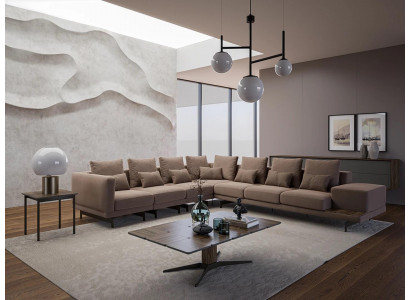 Luxus Designer Komplett Sofa Canapé L-Form Ariichtung Holzcouchtisch Neit
