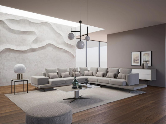 Wunnzëmmer Griis Polstermöbel Ecksofa L-Form Design Dësch Eckdësch