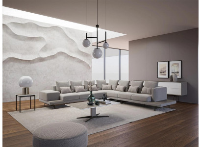 Wunnzëmmer Griis Polstermöbel Ecksofa L-Form Design Dësch Eckdësch