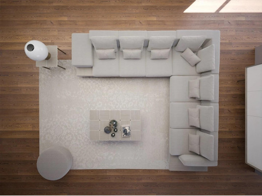 Wunnzëmmer Griis Polstermöbel Ecksofa L-Form Design Dësch Eckdësch