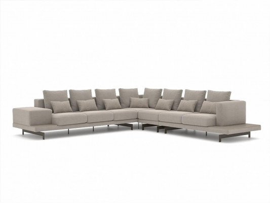 Wunnzëmmer Griis Polstermöbel Ecksofa L-Form Design Dësch Eckdësch