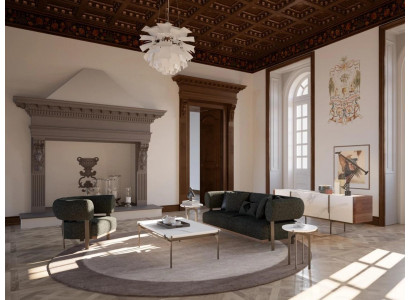 Wunnzëmmer-Set 5-deel Couchtisch 2x Niewentisch Luxus Sofa Zweisëtzer Neie Sëtzstoel