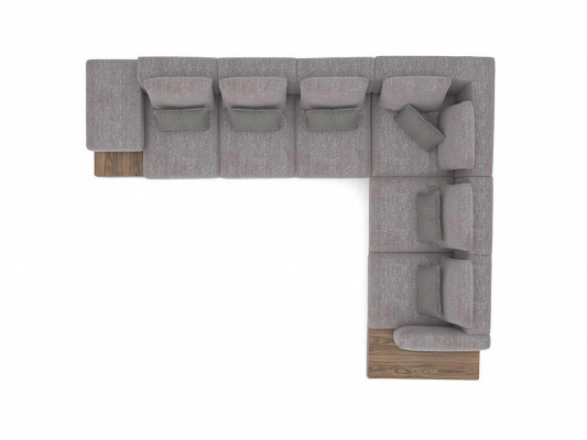 Luxus gro Polstersofa an L-Form hëlze Couchtisch mat Säitentisch Wunnzëmmer