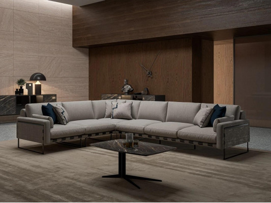 Komplett Ecksofa L-Form Wunnzëmmer Couchtisch Set 2tlg Modern Ariichtung