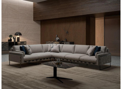 Komplett Ecksofa L-Form Wunnzëmmer Couchtisch Set 2tlg Modern Ariichtung