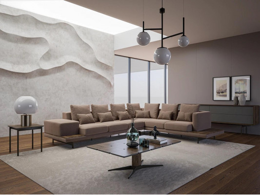 Wunnzëmmer Ecksofa L-Form Designer Luxus Garnitur Ariancht Kaffisdësch Nei