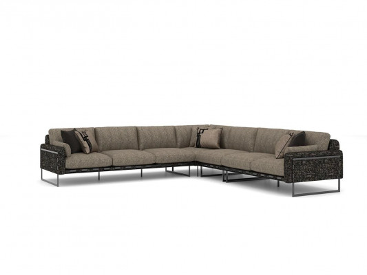 Braun Grousst Sofa Wunnzëmmer Ecksofa L-Form Couch Luxus Garnitur Nei