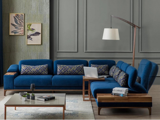Ecksofa L Form Sofa Canapé Design Wunnzëmmer Polster Textil Modern Eck Garnitur