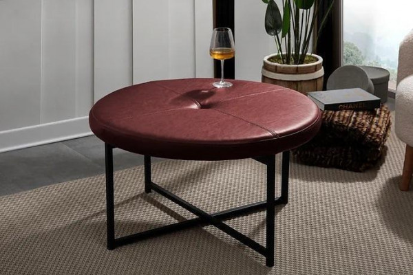 Couchtisch nei héichwäerteg Ledertischplack nei Wunnzëmmerméiwelen Kastanienbrong.