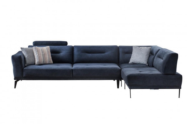 Canapé Set Wunnzëmmer Donkelblo L-Form Stoffsofa Modernen Design