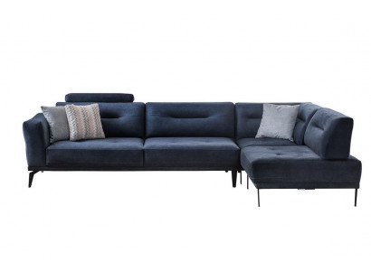 Canapé Set Wunnzëmmer Donkelblo L-Form Stoffsofa Modernen Design
