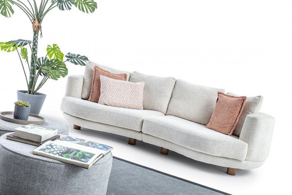 Designer Modern Wunnzëmmer 3-Sëtzer Sofa Wäiss Eenfaarweg Luxus Stil Stoffssofa