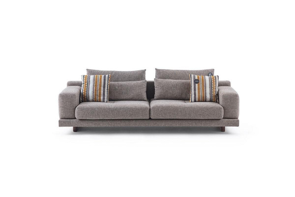 3-Sëtzer Modern Stil Designer Stuffzëmmer Stoffsofa mat Këssen Réckekëssen