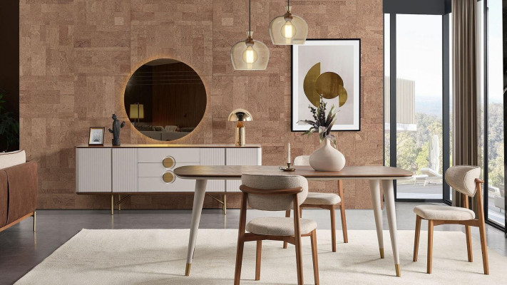Perfekt 9-Stéck Iesszëmmer Set Vun Iessdësch 6x Stull a Buffet Neiegkeet