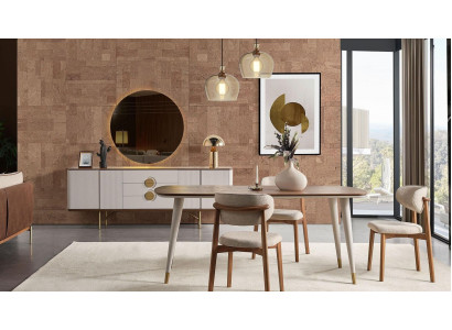 Perfekt 9-Stéck Iesszëmmer Set Vun Iessdësch 6x Stull a Buffet Neiegkeet
