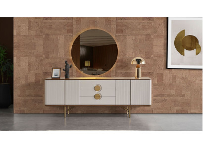 Perfekt Iesszëmmer Set Besteet aus Beige Kommode an Spigel 2-Deeler nei.