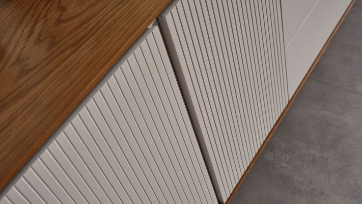 Perfekt Iesszëmmer Set Besteet aus Beige Kommode an Spigel 2-Deeler nei.
