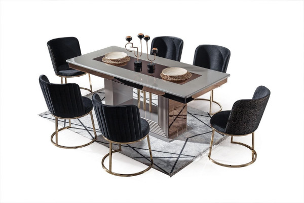 Modernen Iesszëmmer-Set besteet aus Iessdësch an 6x Stiller Stilvoll 7tlg.