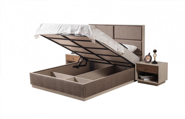 Schlofzëmmer Set Luxus Bett an Nuetsdësch Kleederschaf 3tlg Miwwelen